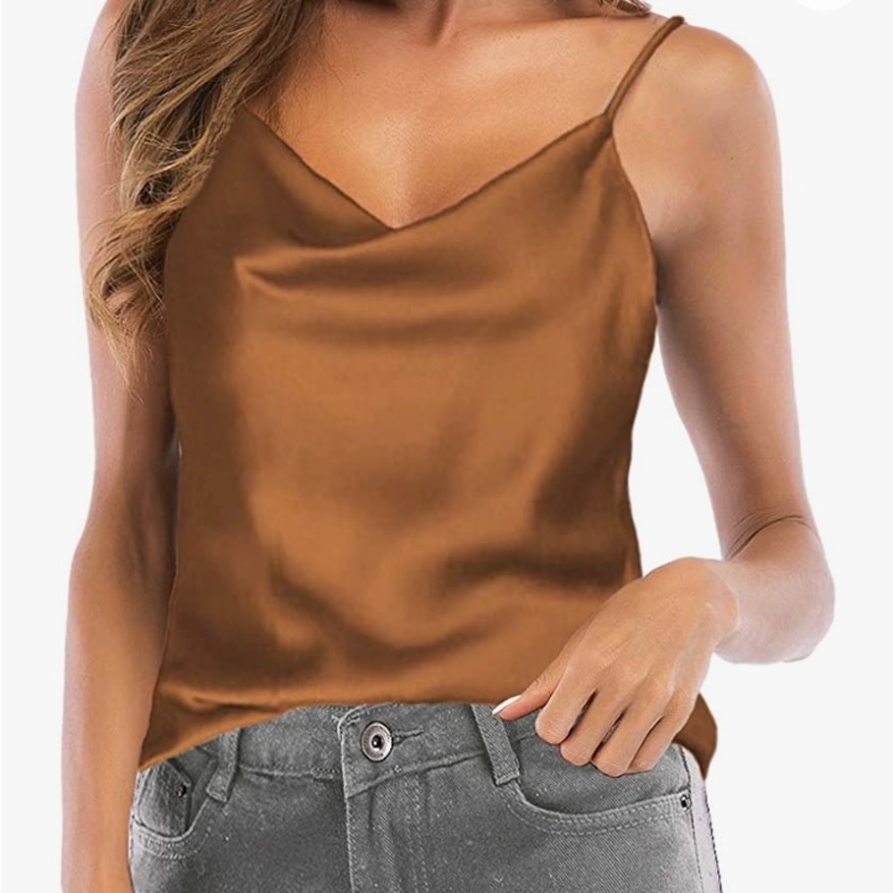 Simplee Caramel Brown Cowl Top Size Small